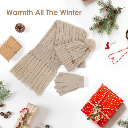 Winter Accessories Set - Hat Scarf Gloves for Women 3 Piece Warm Suede Touch Coordinated Cold - product detail view 6