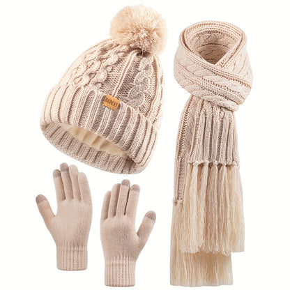Winter Accessories Set - Hat Scarf Gloves for Women 3 Piece Warm Suede Touch Coordinated Cold - product detail view 7