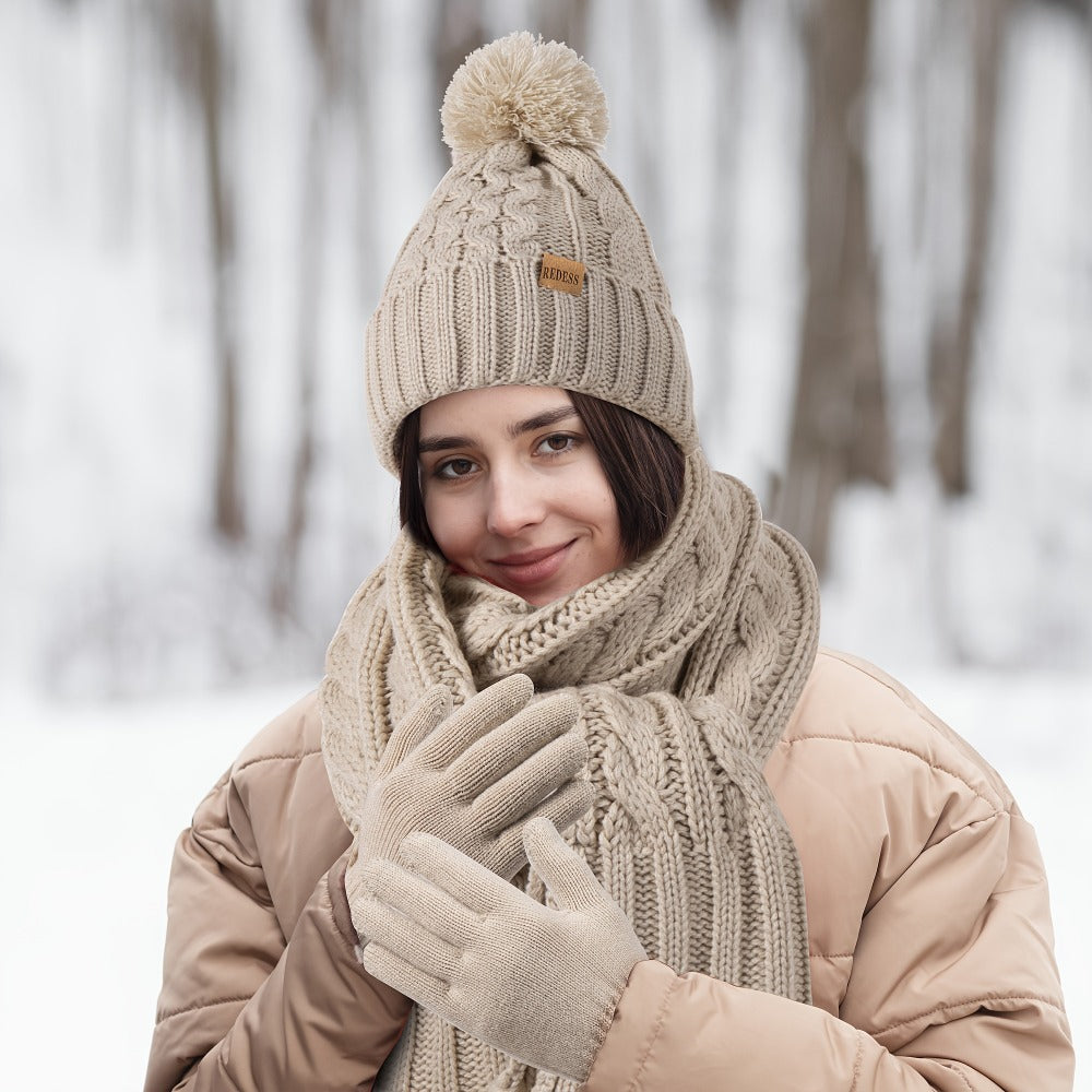 Winter Accessories Set - Hat Scarf Gloves for Women 3 Piece Warm Suede Touch Coordinated Cold - product detail view 8