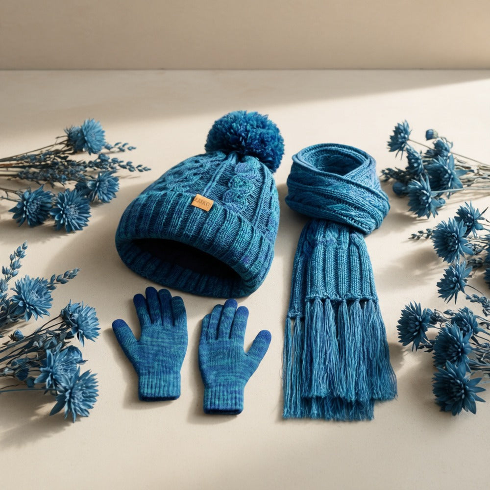 Winter Accessories Set - Hat Scarf Gloves for Women 3 Piece Warm Suede Touch Coordinated Cold - product detail view 10
