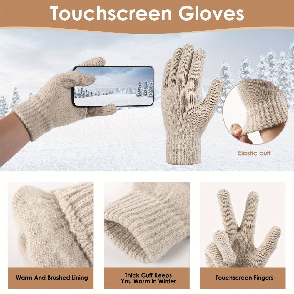 Winter Accessories Set - Hat Scarf Gloves for Women 3 Piece Warm Suede Touch Coordinated Cold - product detail view 12