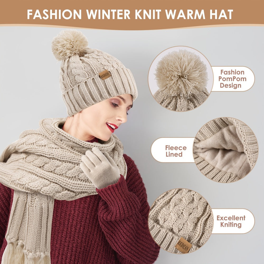 Winter Accessories Set - Hat Scarf Gloves for Women 3 Piece Warm Suede Touch Coordinated Cold - product detail view 14