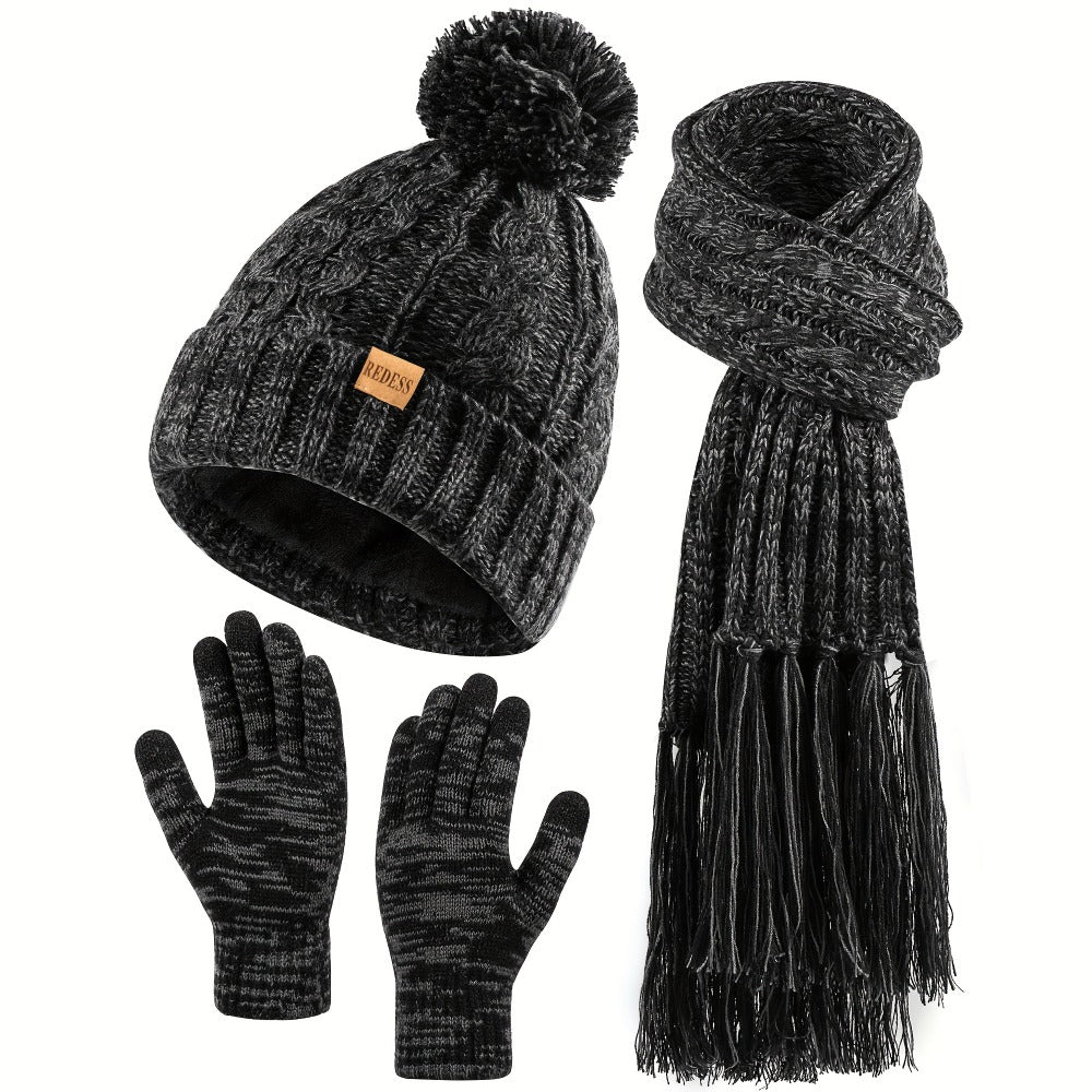 Winter Accessories Set - Hat Scarf Gloves for Women 3 Piece Warm Suede Touch Coordinated Cold - product detail view 15