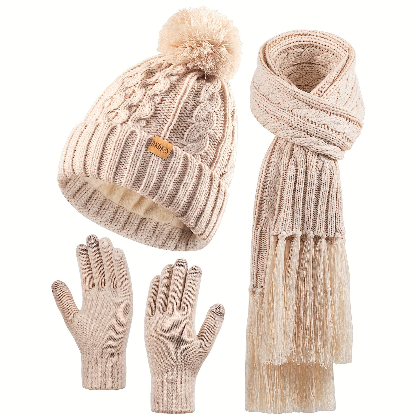 Winter Accessories Set - Hat Scarf Gloves for Women 3 Piece Warm Suede Touch Coordinated Cold - product detail view 18