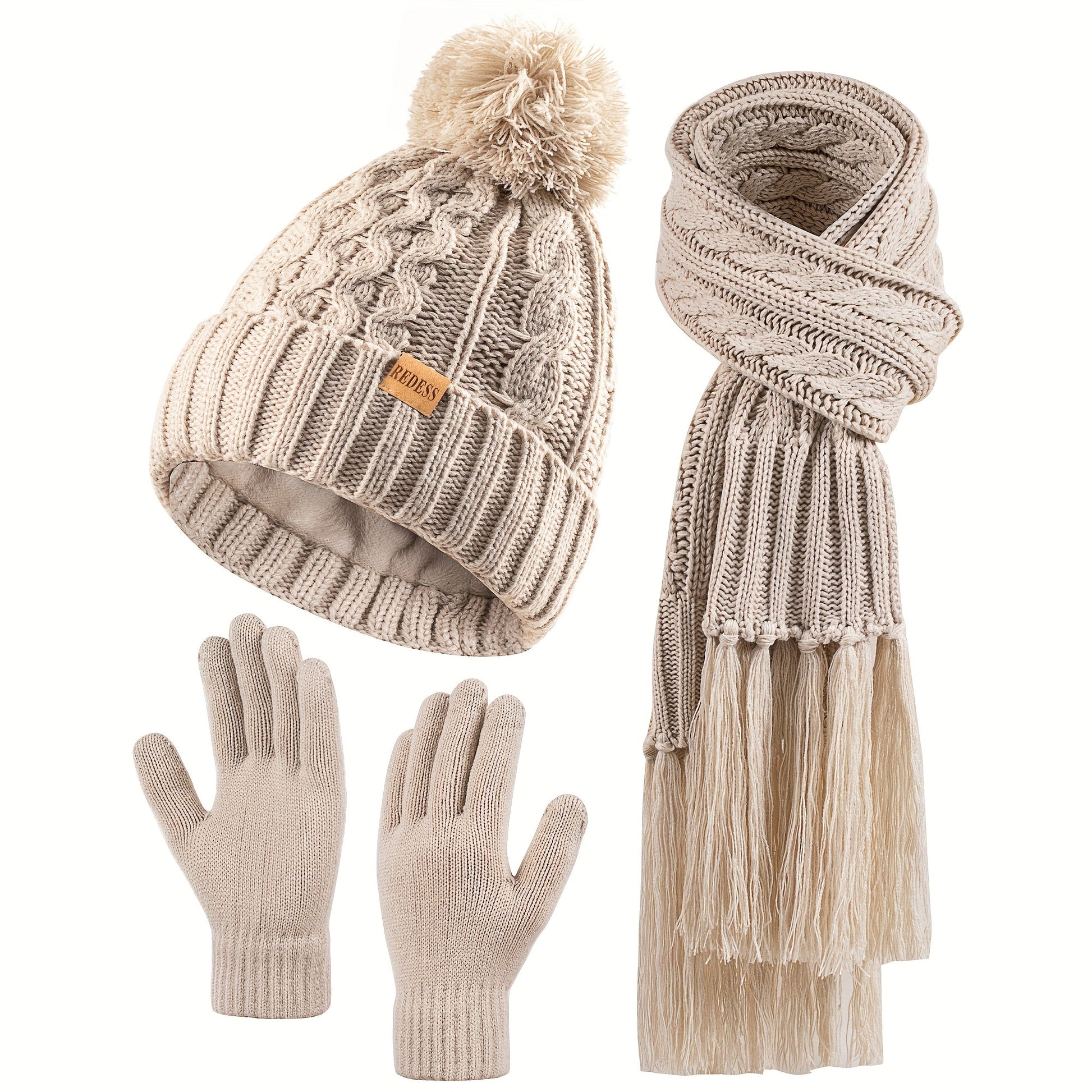 Winter Accessories Set - Hat Scarf Gloves for Women 3 Piece Warm Suede Touch Coordinated Cold - product detail view 22