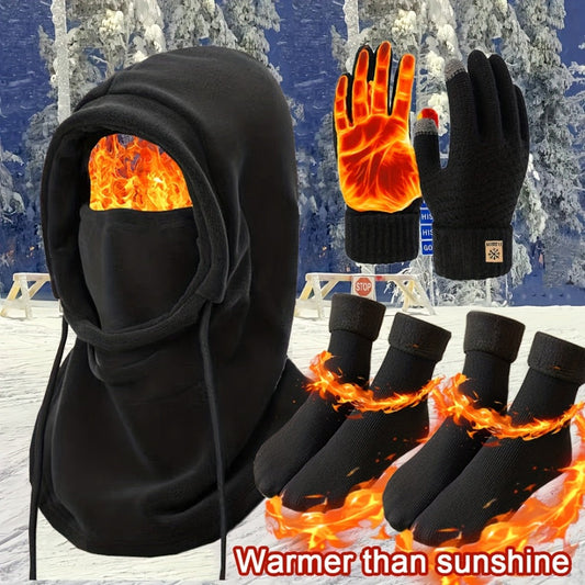 Winter Accessories Set - Men's Hat & Gloves Warm Beanie Head Cover Neck Scarf Cold Weather Bundle - main product view