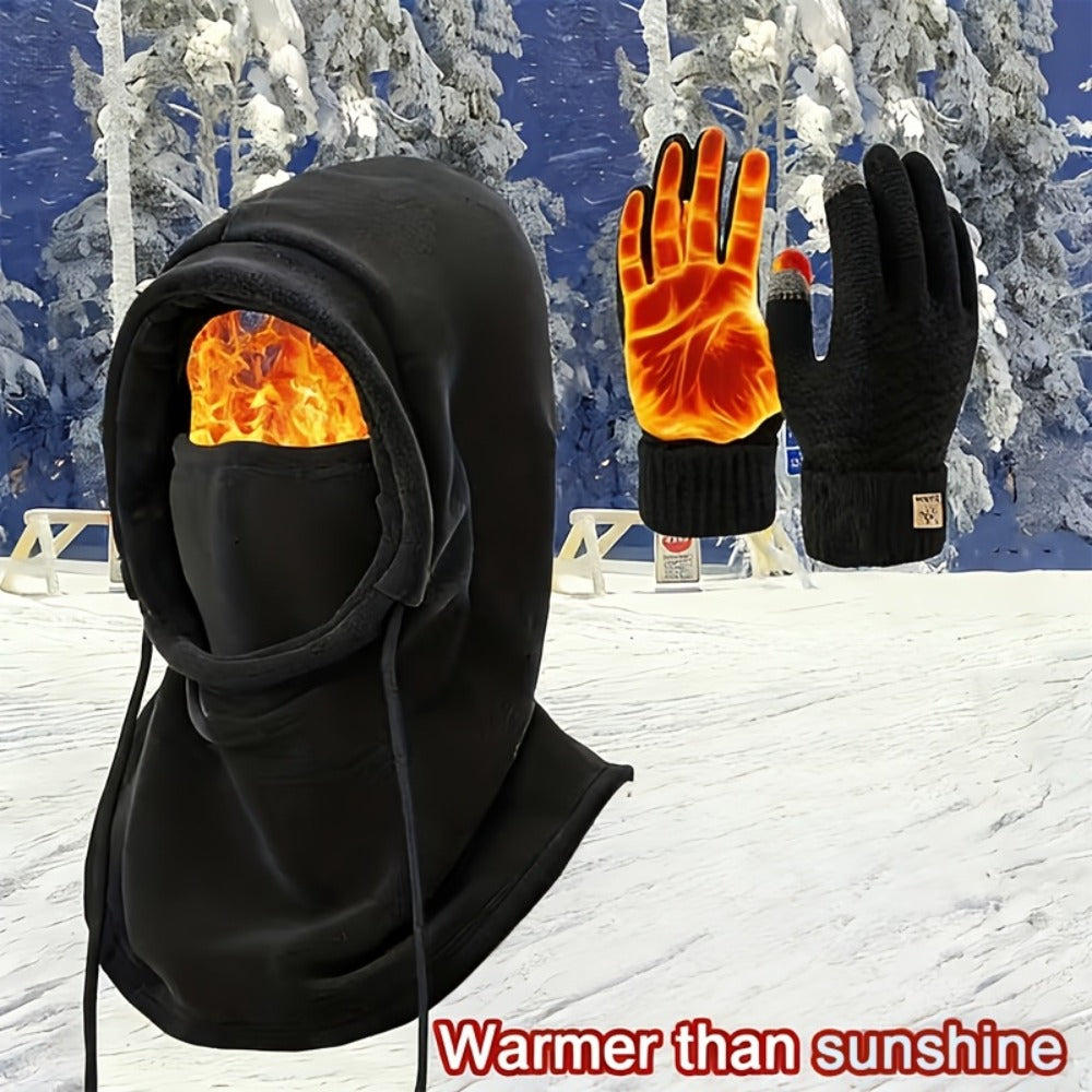 Winter Accessories Set - Men's Hat & Gloves Warm Beanie Head Cover Neck Scarf Cold Weather Bundle - product detail view 3