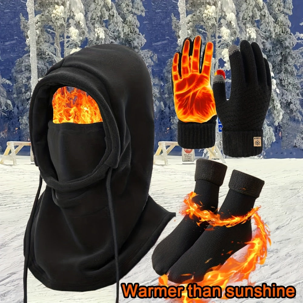 Winter Accessories Set - Men's Hat & Gloves Warm Beanie Head Cover Neck Scarf Cold Weather Bundle - product detail view 4