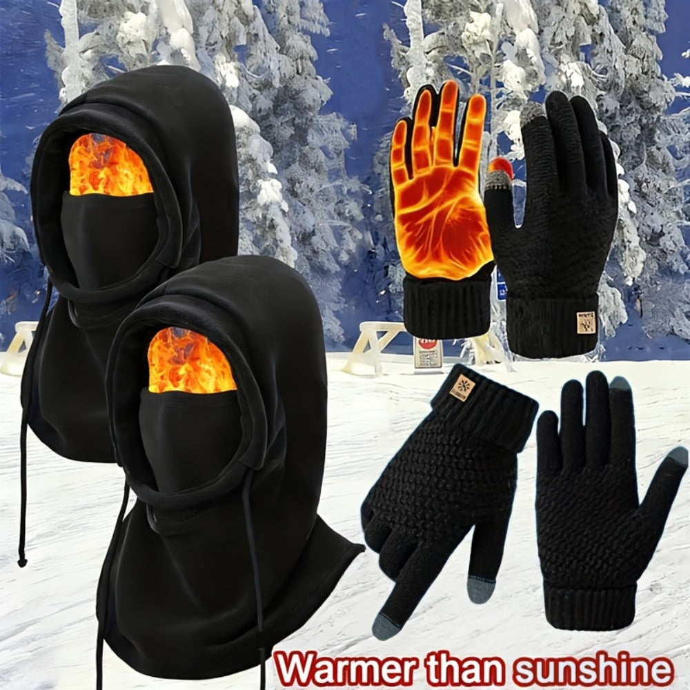 Winter Accessories Set - Men's Hat & Gloves Warm Beanie Head Cover Neck Scarf Cold Weather Bundle - product detail view 5