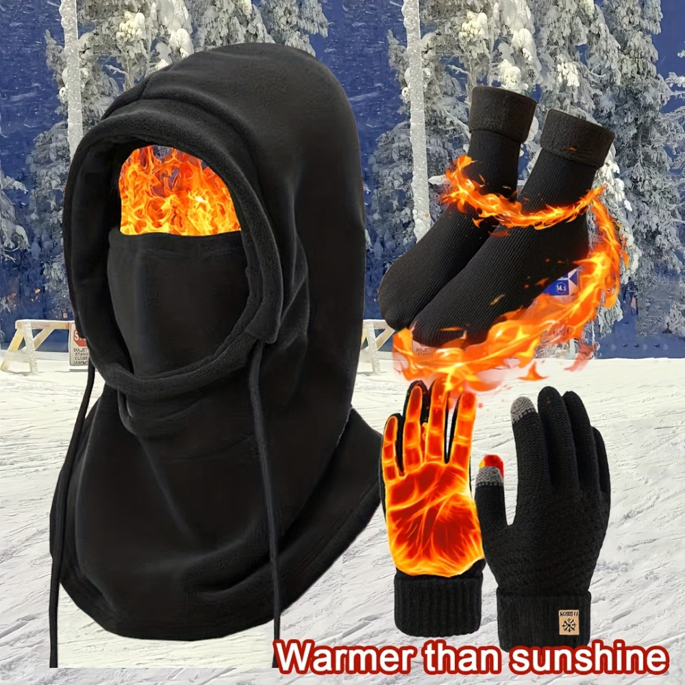 Winter Accessories Set - Men's Hat & Gloves Warm Beanie Head Cover Neck Scarf Cold Weather Bundle - product detail view 6