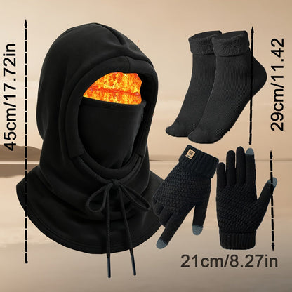Winter Accessories Set - Men's Hat & Gloves Warm Beanie Head Cover Neck Scarf Cold Weather Bundle - product detail view 7