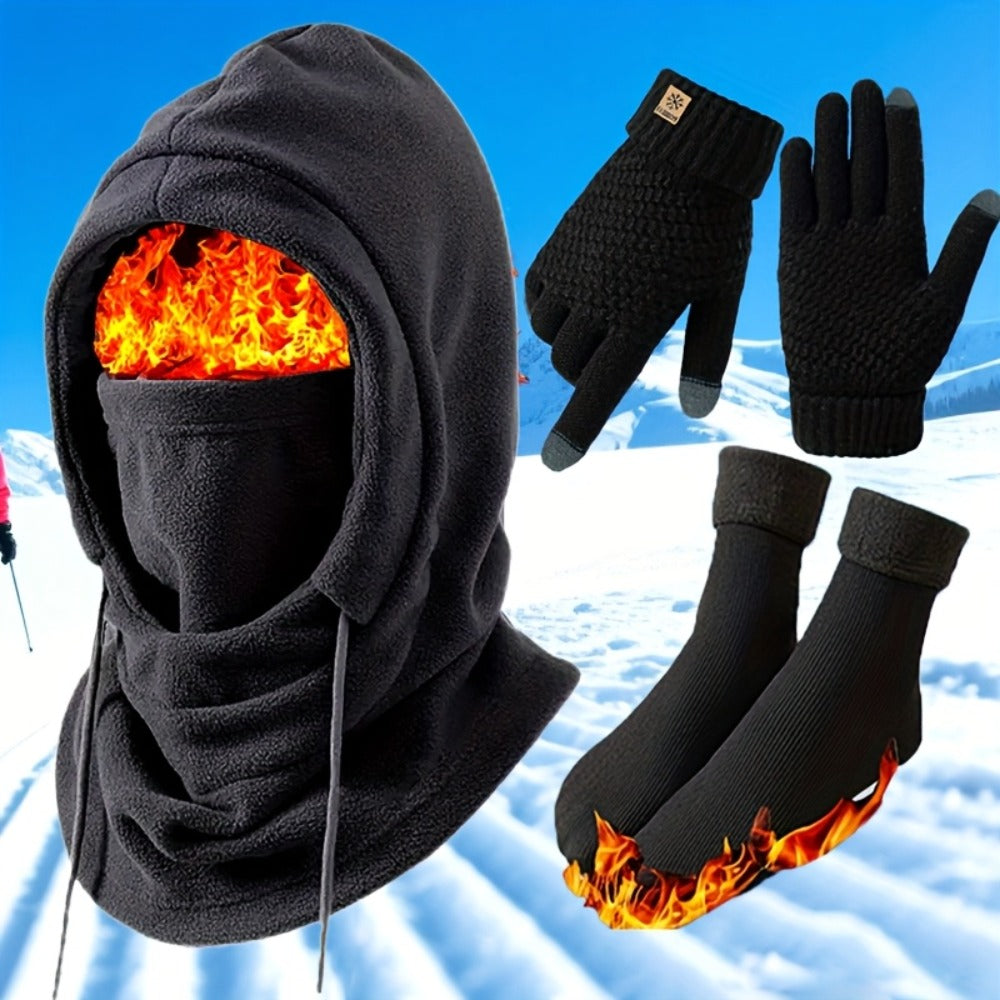 Winter Accessories Set - Men's Hat & Gloves Warm Beanie Head Cover Neck Scarf Cold Weather Bundle - product detail view 8