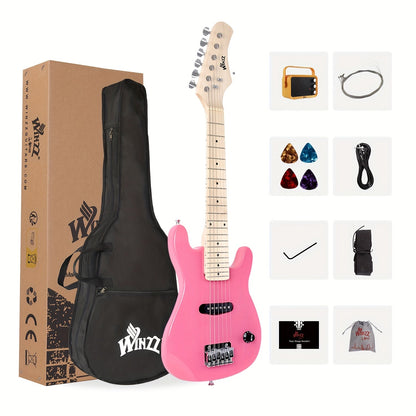 WINZZ 30-Inch Electric Guitar Starter Kit with Mini Amp and Gig Bag shown in the PINK option