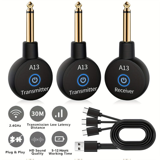 Wireless Guitar System 2.4GHz Wireless Guitar Transmitter Receiver Rechargeable Audio Wireless Transmitter 2 Modes, Rechargeable Li-Battery, 100ft Range, 10H, Plug & Play for Electric Guitar, Bass, Violin, Keyboard product image