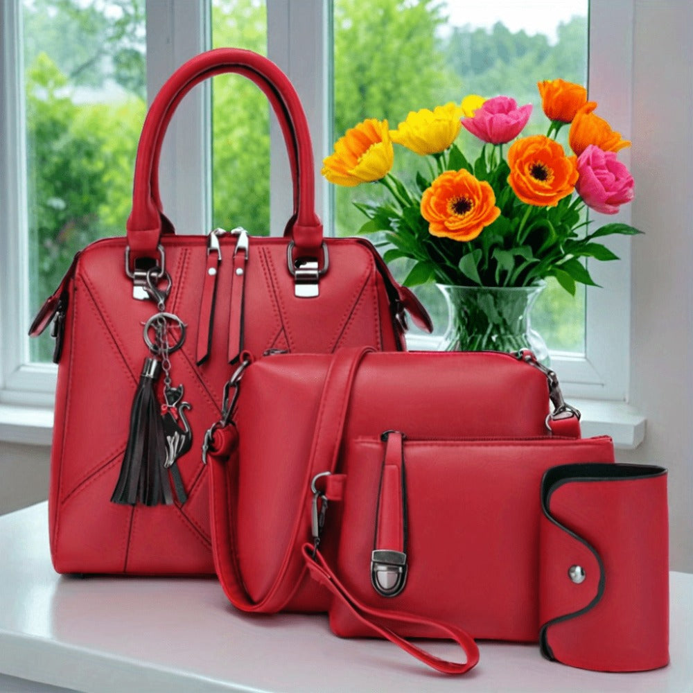 Crossbody Bag for Women – 4-Piece, PU Leather, Large Capacity, Lightweight – front view