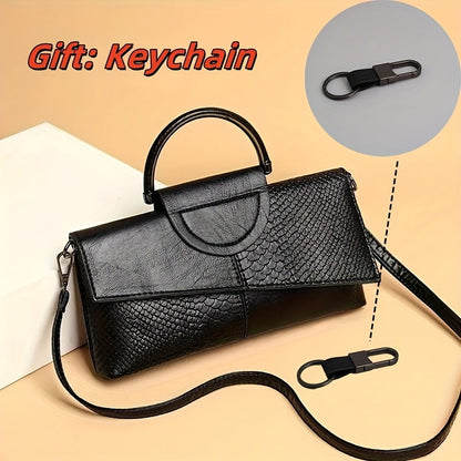Crossbody Bag for Women – Adjustable Strap, Snake Print Keychain Black Microfiber – detail view 11