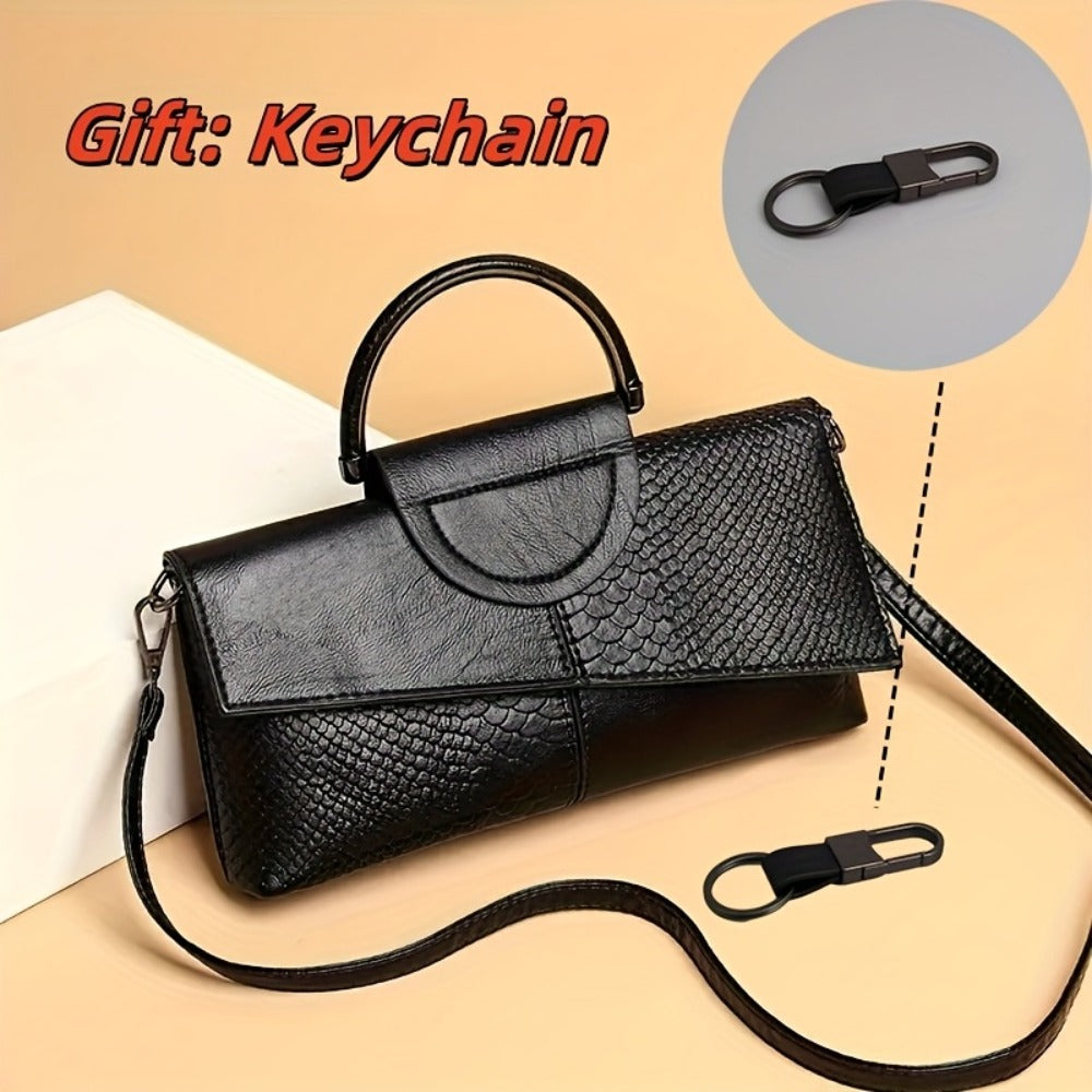 Crossbody Bag for Women – Adjustable Strap, Snake Print Keychain Black Microfiber – detail view 2