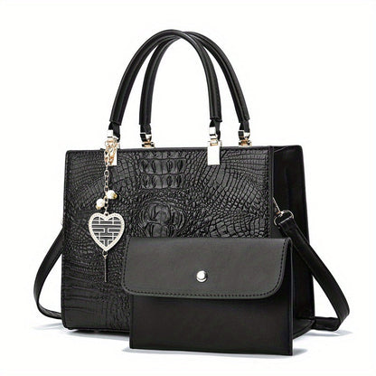 Crossbody Bag for Women – Convertible, Croc Print Heart Charm Top – detail view 21