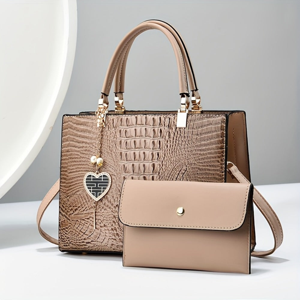 Crossbody Bag for Women – Convertible, Croc Print Heart Charm Top – detail view 15
