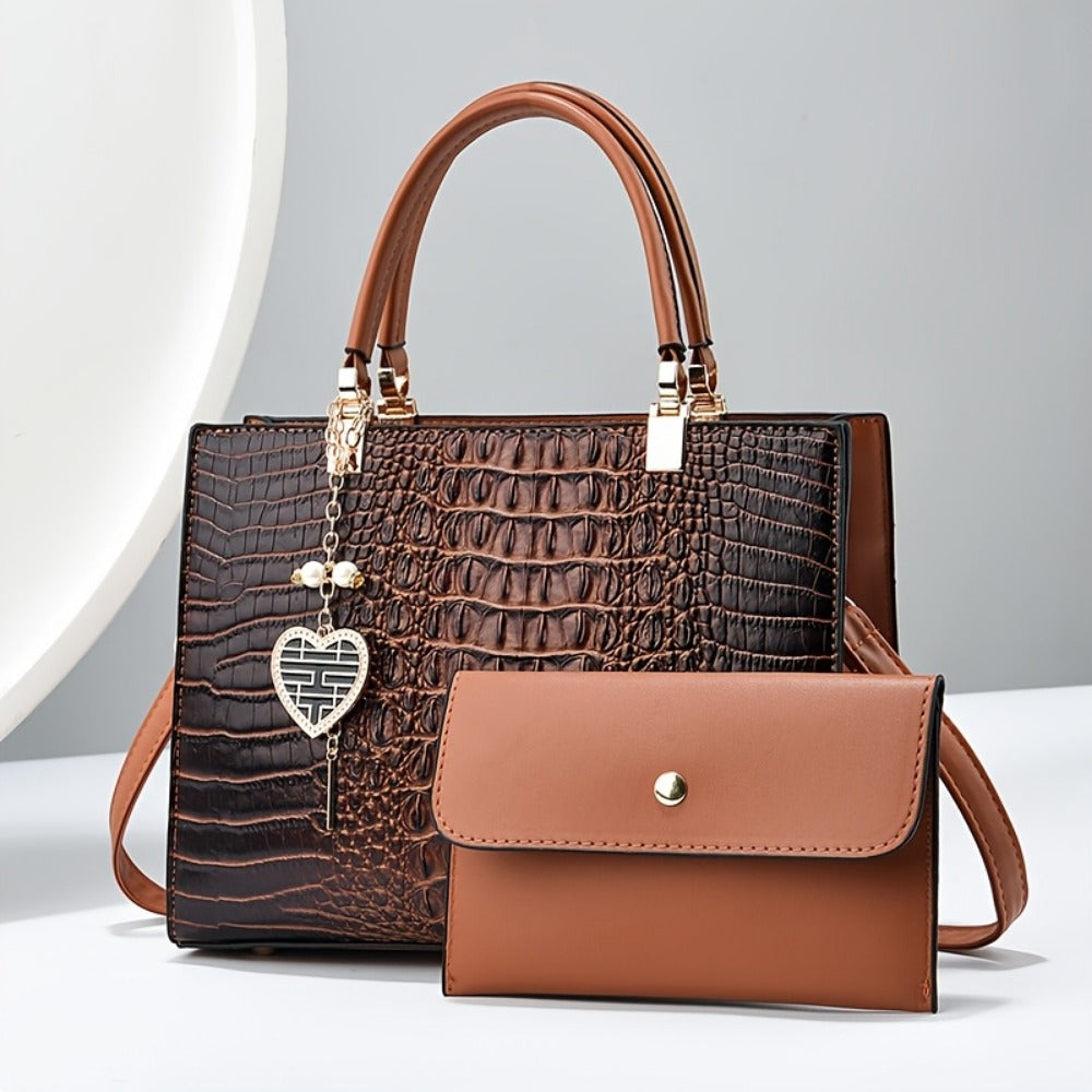 Crossbody Bag for Women – Convertible, Croc Print Heart Charm Top – detail view 16