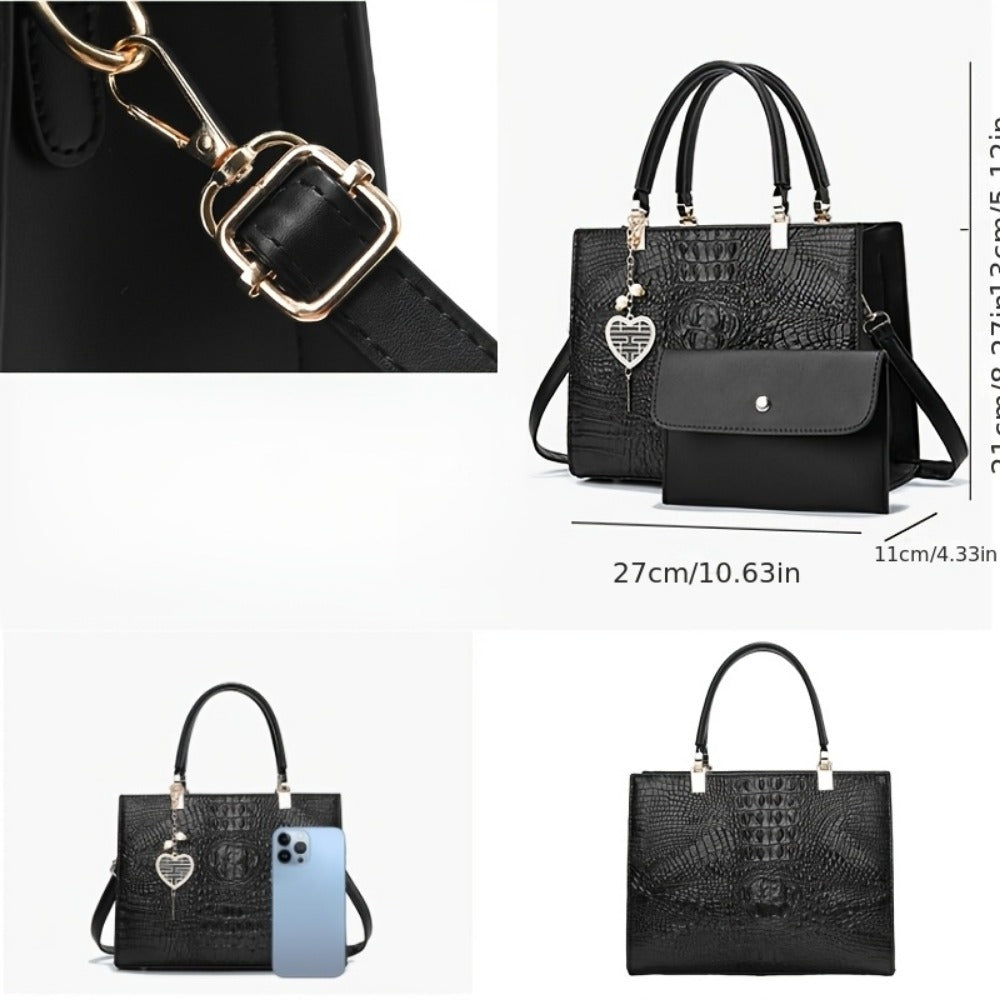 Crossbody Bag for Women – Convertible, Croc Print Heart Charm Top – detail view 19