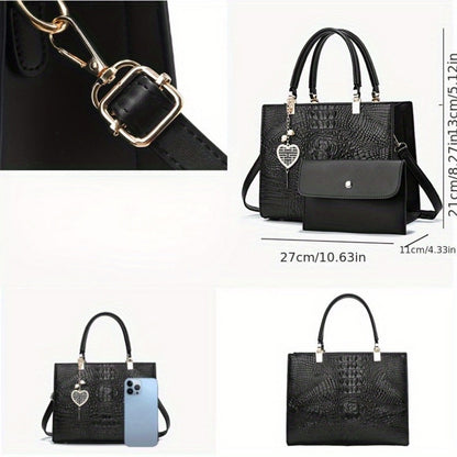 Crossbody Bag for Women – Convertible, Croc Print Heart Charm Top – detail view 4