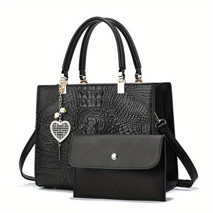 Crossbody Bag for Women – Convertible, Croc Print Heart Charm Top – detail view 5