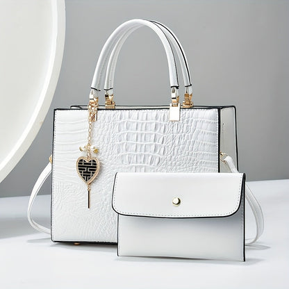 Crossbody Bag for Women – Convertible, Croc Print Heart Charm Top – front view - product view 21