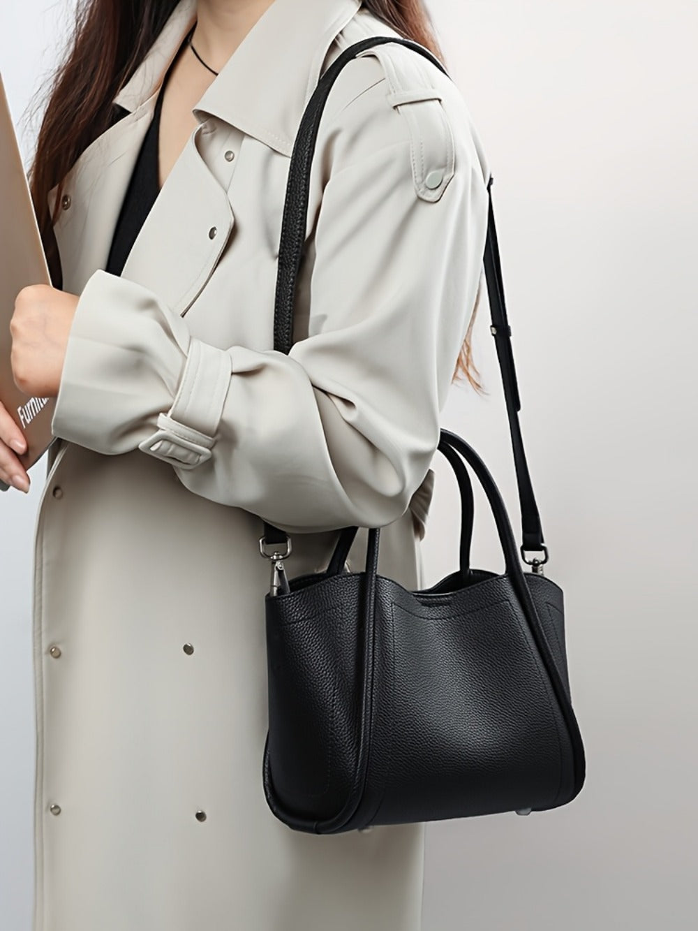 Crossbody Bag for Women – Cowhide Leather Basket Luxury Niche – detail view 29