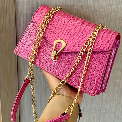 Crossbody Bag for Women – Croc Embossed Chain Glossy Faux – detail view 2