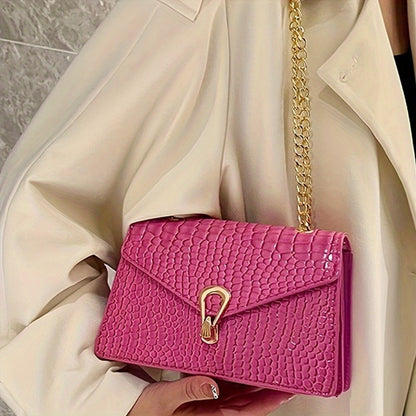 Crossbody Bag for Women – Croc Embossed Chain Glossy Faux – detail view 3