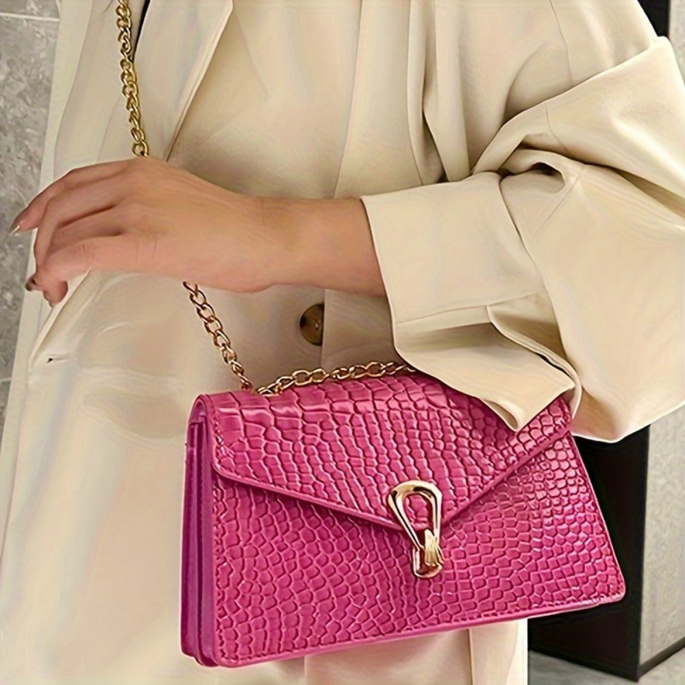 Crossbody Bag for Women – Croc Embossed Chain Glossy Faux – detail view 5