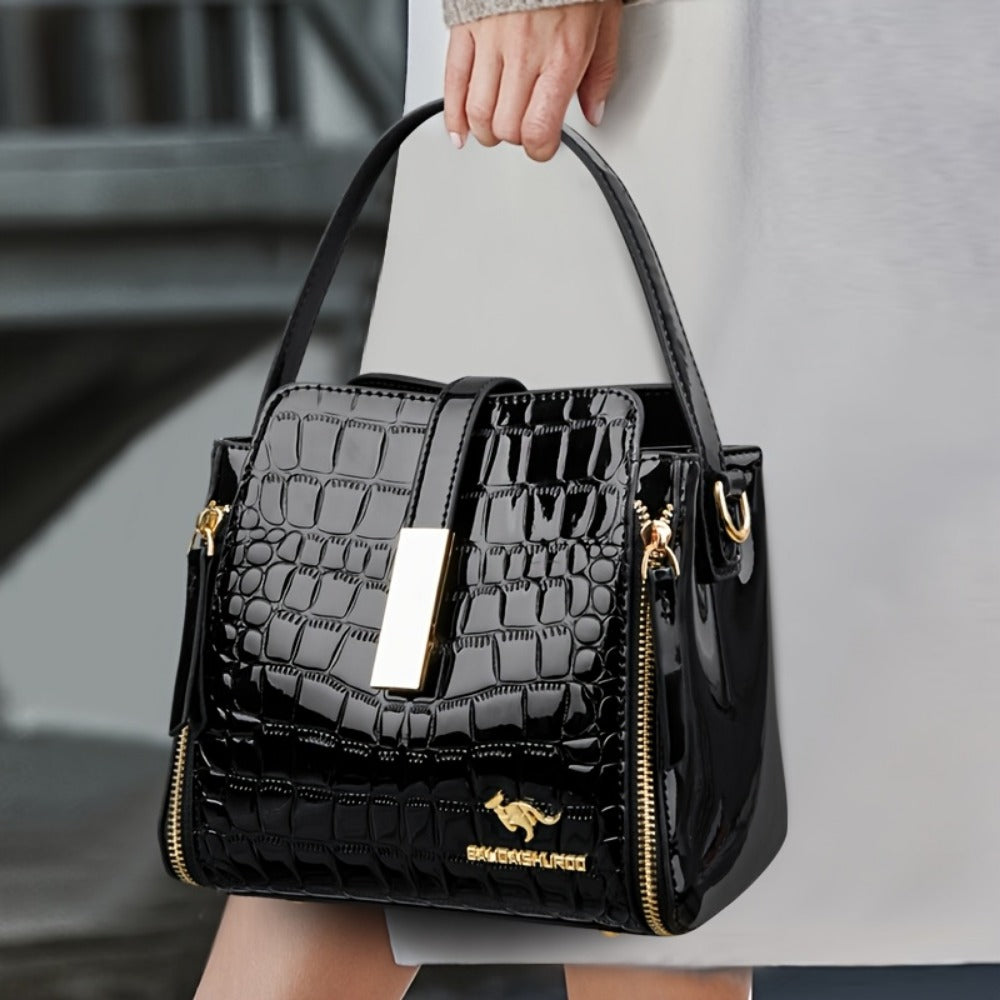 Crossbody Bag for Women – Crocodile Pattern Bucket Multi Functional – front view