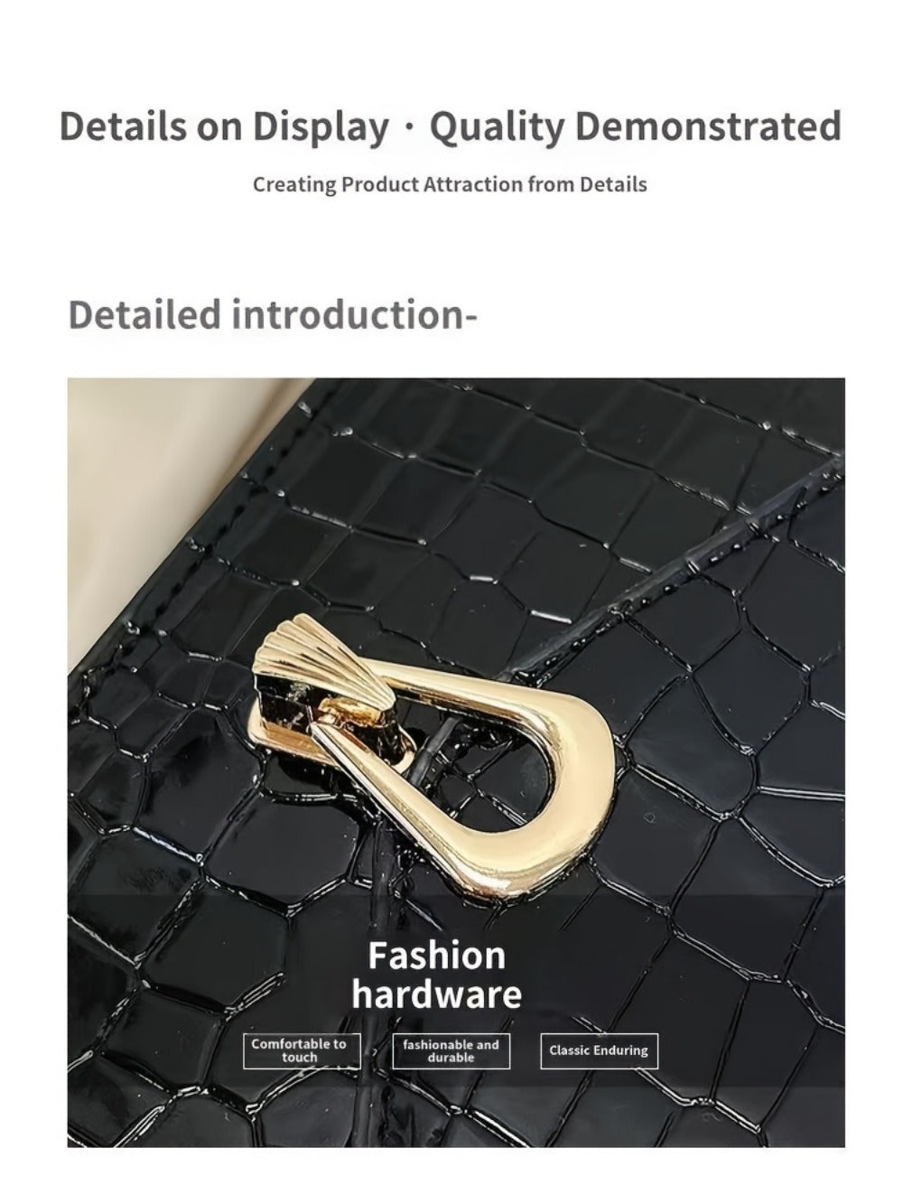 Crossbody Bag for Women – Crocodile Pattern Vintage Detachable Strap – detail view 16