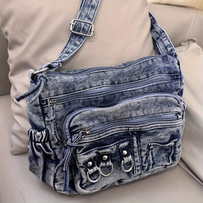 Crossbody Bag for Women – Denim, Multi Pocket, Large Capacity, for Travel – front view