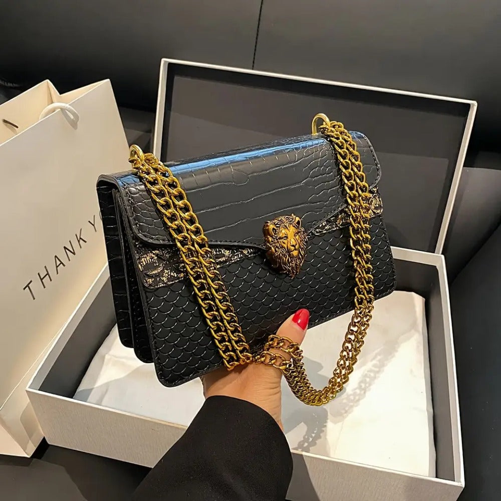 Crossbody Bag for Women – for Everyday Use, Animal Headdress Small Square Golden – detail view 9