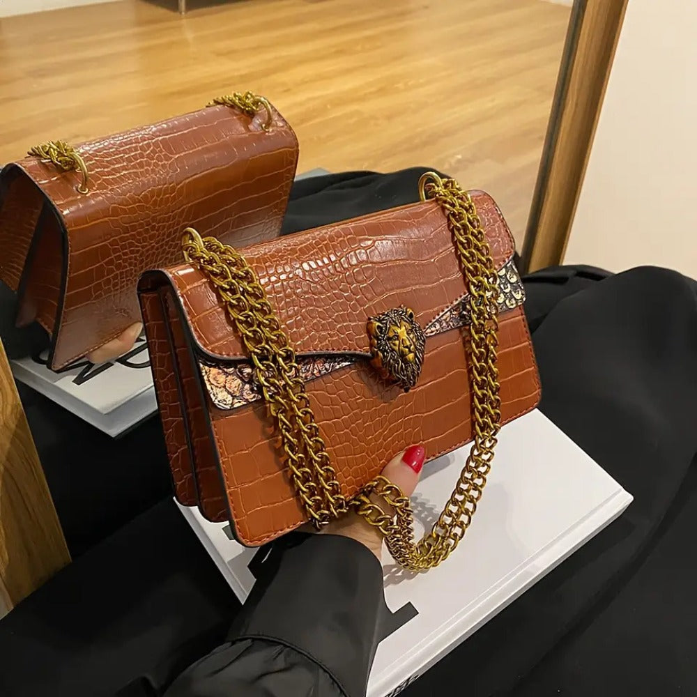 Crossbody Bag for Women – for Everyday Use, Animal Headdress Small Square Golden – detail view 10