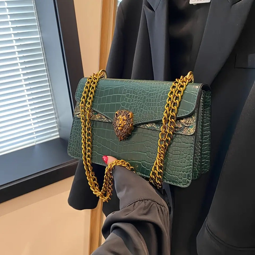 Crossbody Bag for Women – for Everyday Use, Animal Headdress Small Square Golden – detail view 11