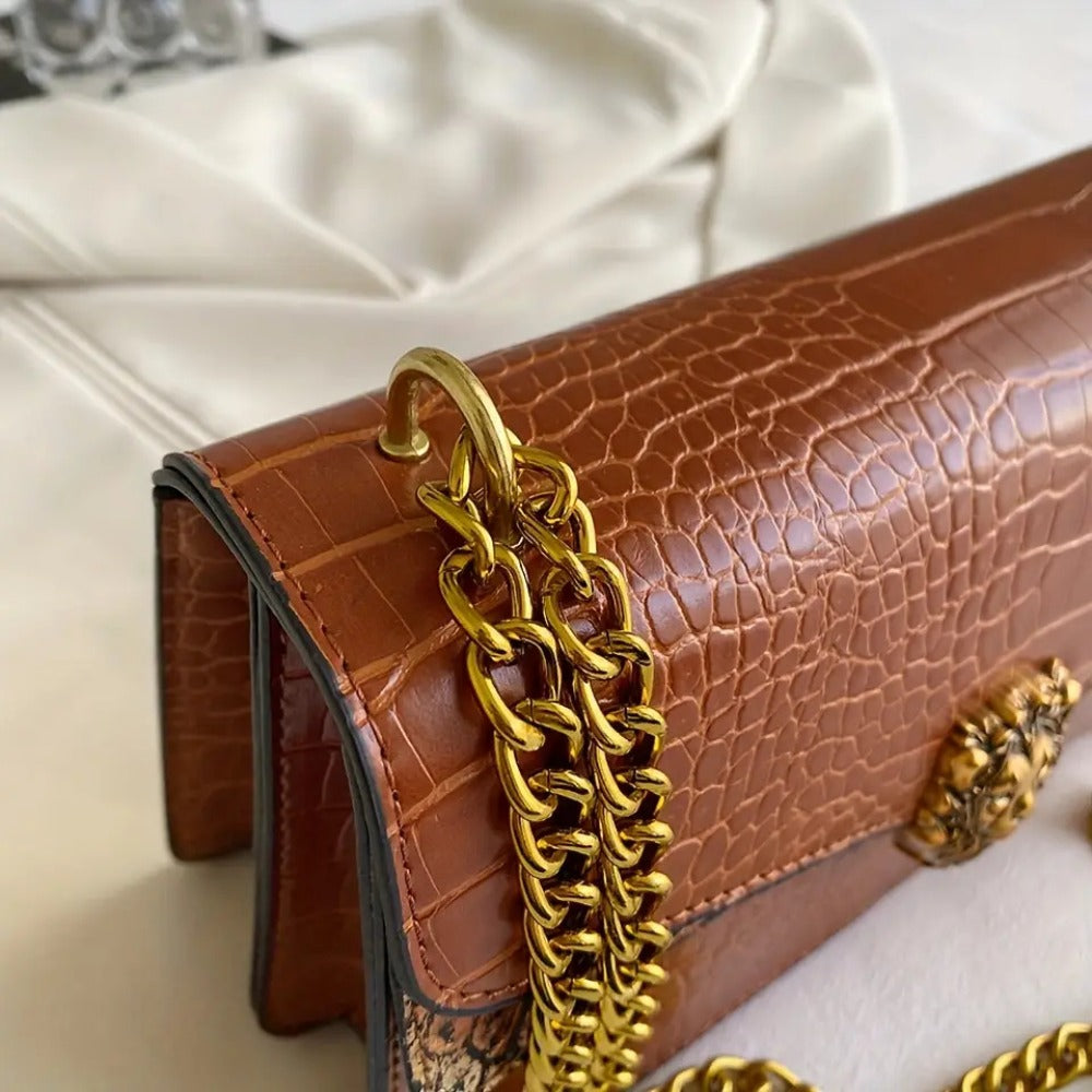 Crossbody Bag for Women – for Everyday Use, Animal Headdress Small Square Golden – detail view 13