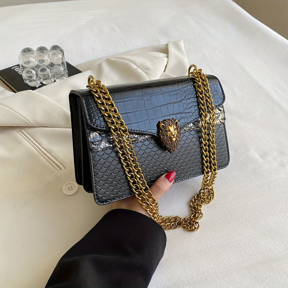 Crossbody Bag for Women – for Everyday Use, Animal Headdress Small Square Golden – detail view 2