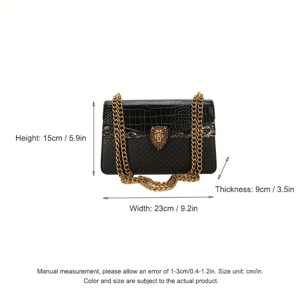 Crossbody Bag for Women – for Everyday Use, Animal Headdress Small Square Golden – detail view 3
