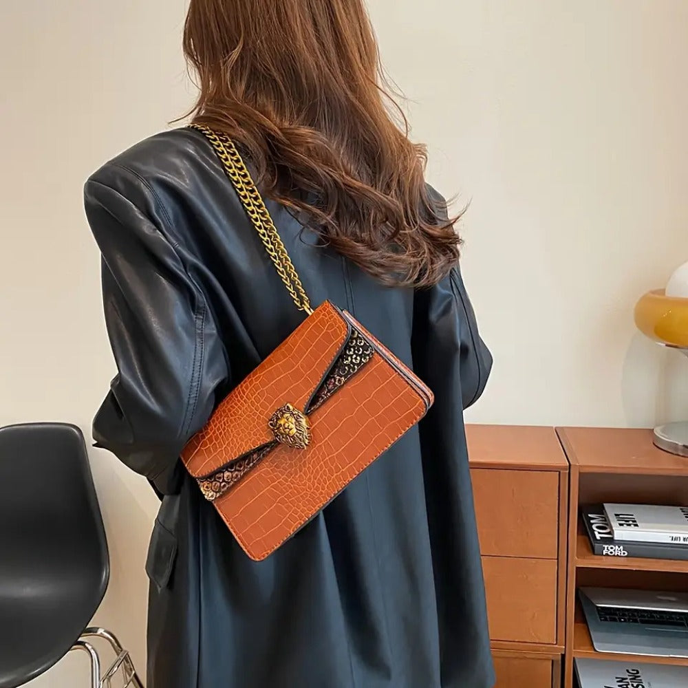 Crossbody Bag for Women – for Everyday Use, Animal Headdress Small Square Golden – detail view 7