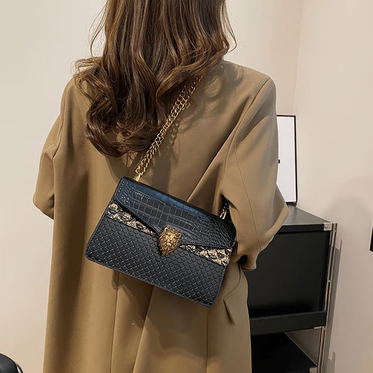 Crossbody Bag for Women – for Everyday Use, Animal Headdress Small Square Golden – front view