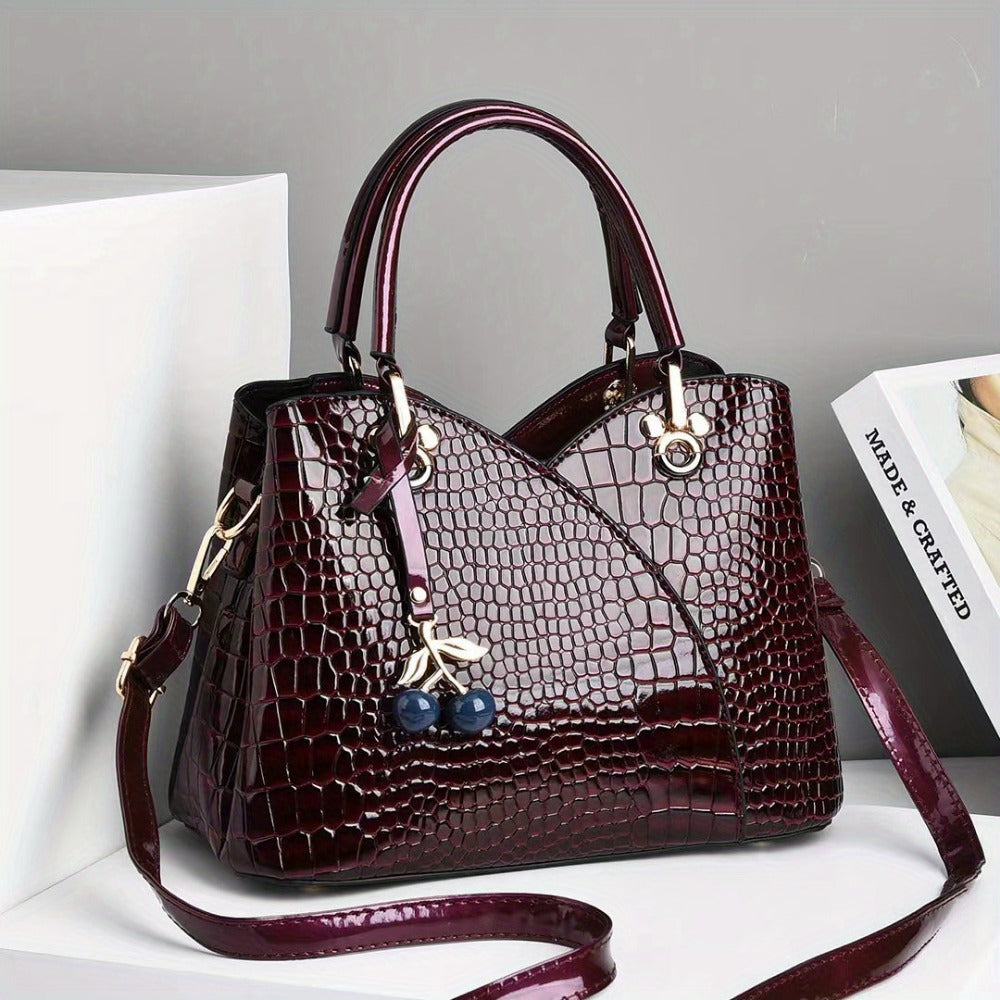 Crossbody Bag for Women – Faux Crocodile Texture Cherry Pendant – detail view 14