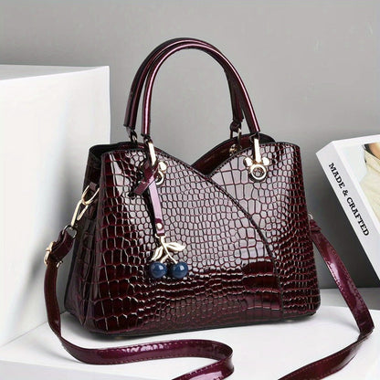 Crossbody Bag for Women – Faux Crocodile Texture Cherry Pendant – detail view 14