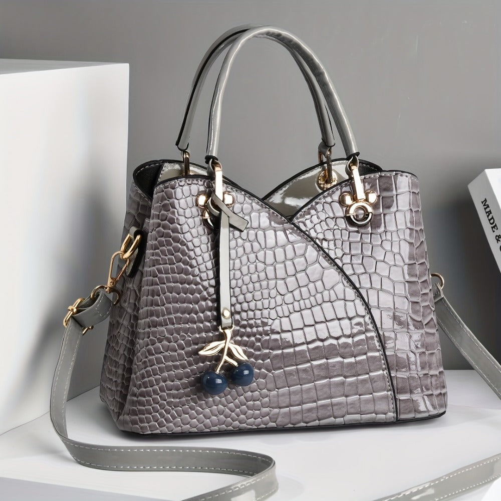 Crossbody Bag for Women – Faux Crocodile Texture Cherry Pendant – detail view 15