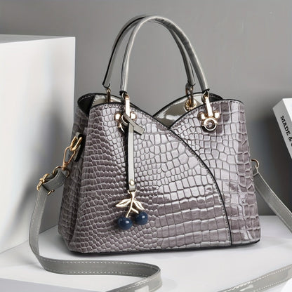Crossbody Bag for Women – Faux Crocodile Texture Cherry Pendant – detail view 15