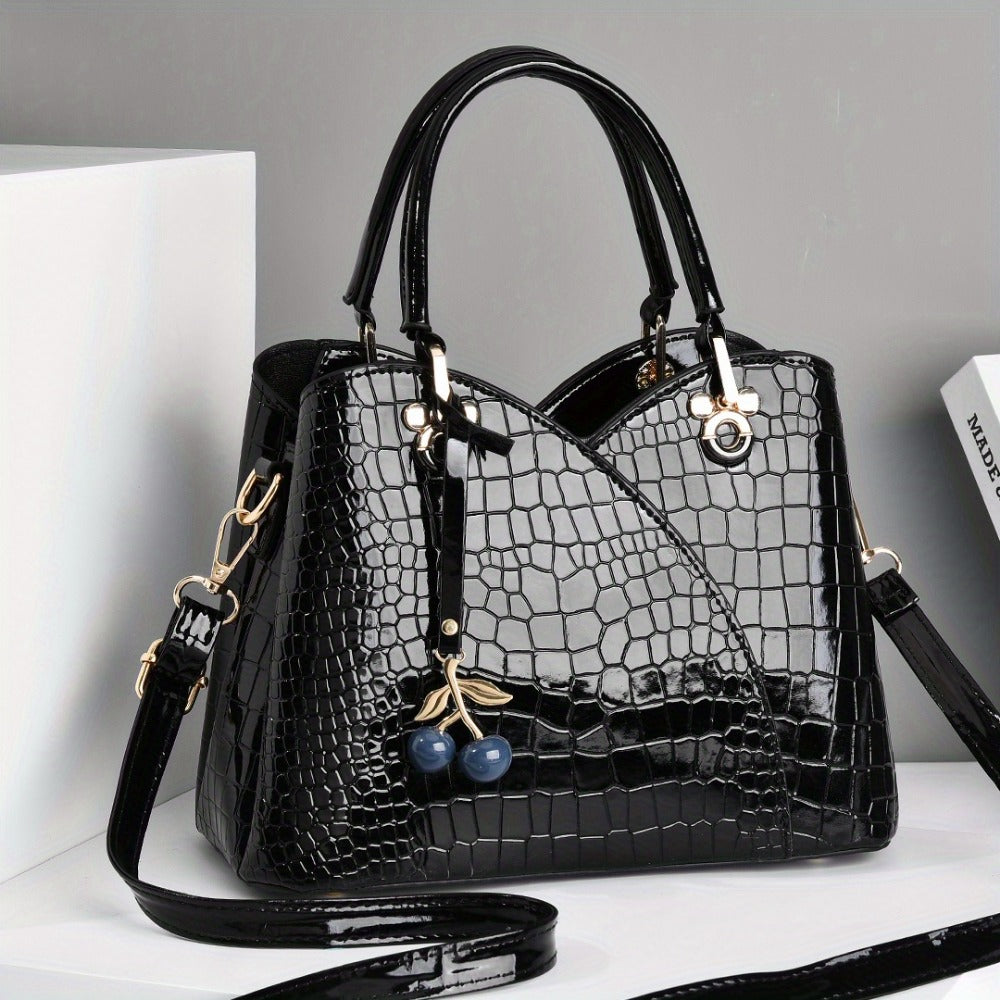 Crossbody Bag for Women – Faux Crocodile Texture Cherry Pendant – detail view 24