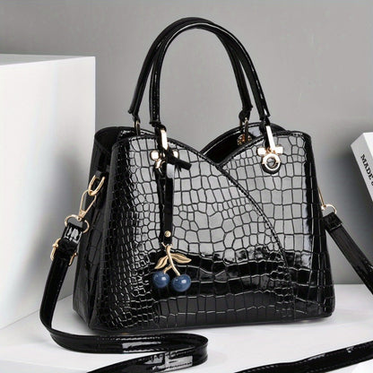 Crossbody Bag for Women – Faux Crocodile Texture Cherry Pendant – detail view 24