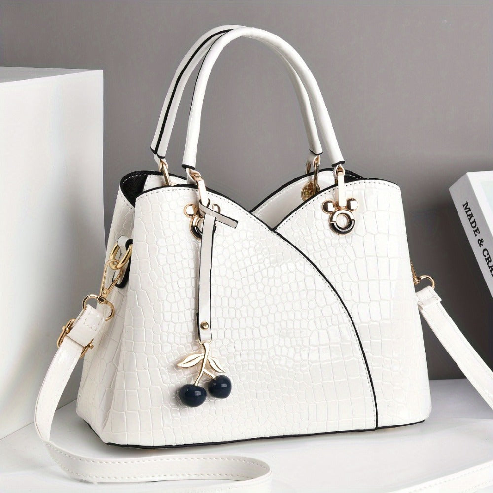 Crossbody Bag for Women – Faux Crocodile Texture Cherry Pendant – detail view 25